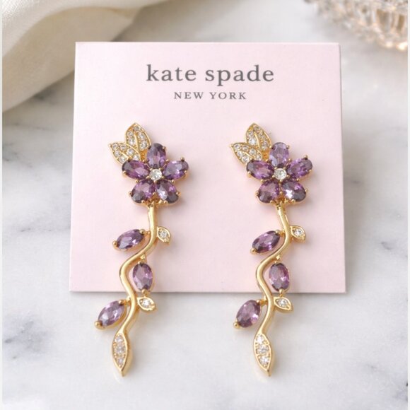 kate spade Jewelry - Kate Spade Floral Drop Earrings Purple Crystal